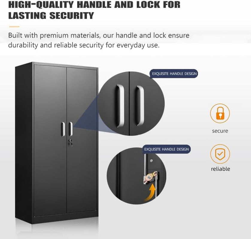 Metal Storage Cabinet with Adjustable Shelves, Garage Storage Cabinet with Doors and Shelves, File Cabinets for Home Office, Kitchen Pantry Cabinet, 71'H, Black-3