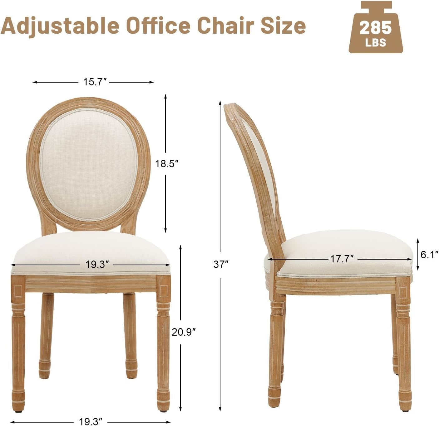 French Country Dining Chairs Set of 2, Upholstered Dining Room Chairs with round Back Farmhouse Kitchen Chairs for Living Room, Kitchen, Restaurant (Beige-Round)-2