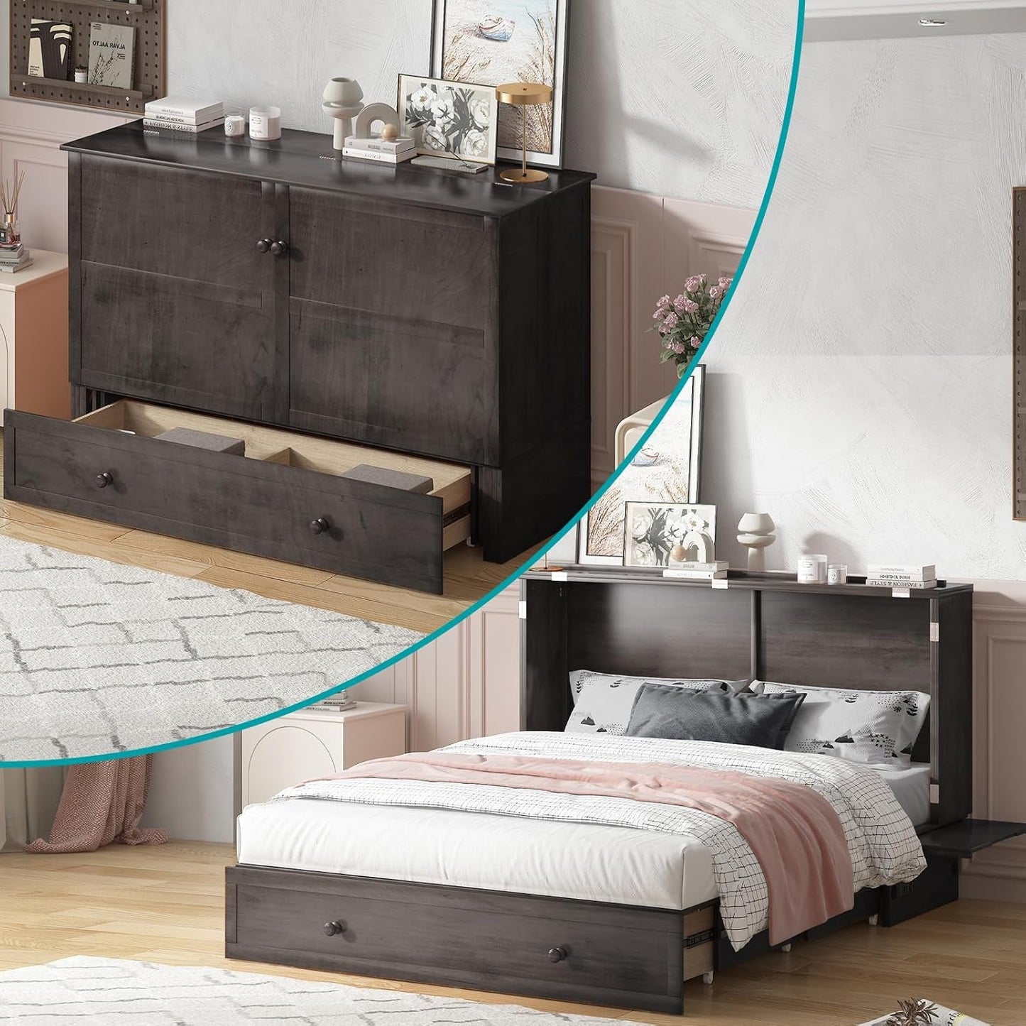 Murphy Bed Queen with USB Charging and Storage Drawers-5