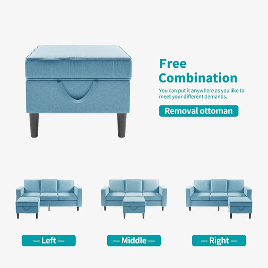 Sectional Sofa L Shaped Couch with Movable Storage Ottoman/Side Pockets/Modern Sofas/Easy Assembly/Free Combination - Blue-1