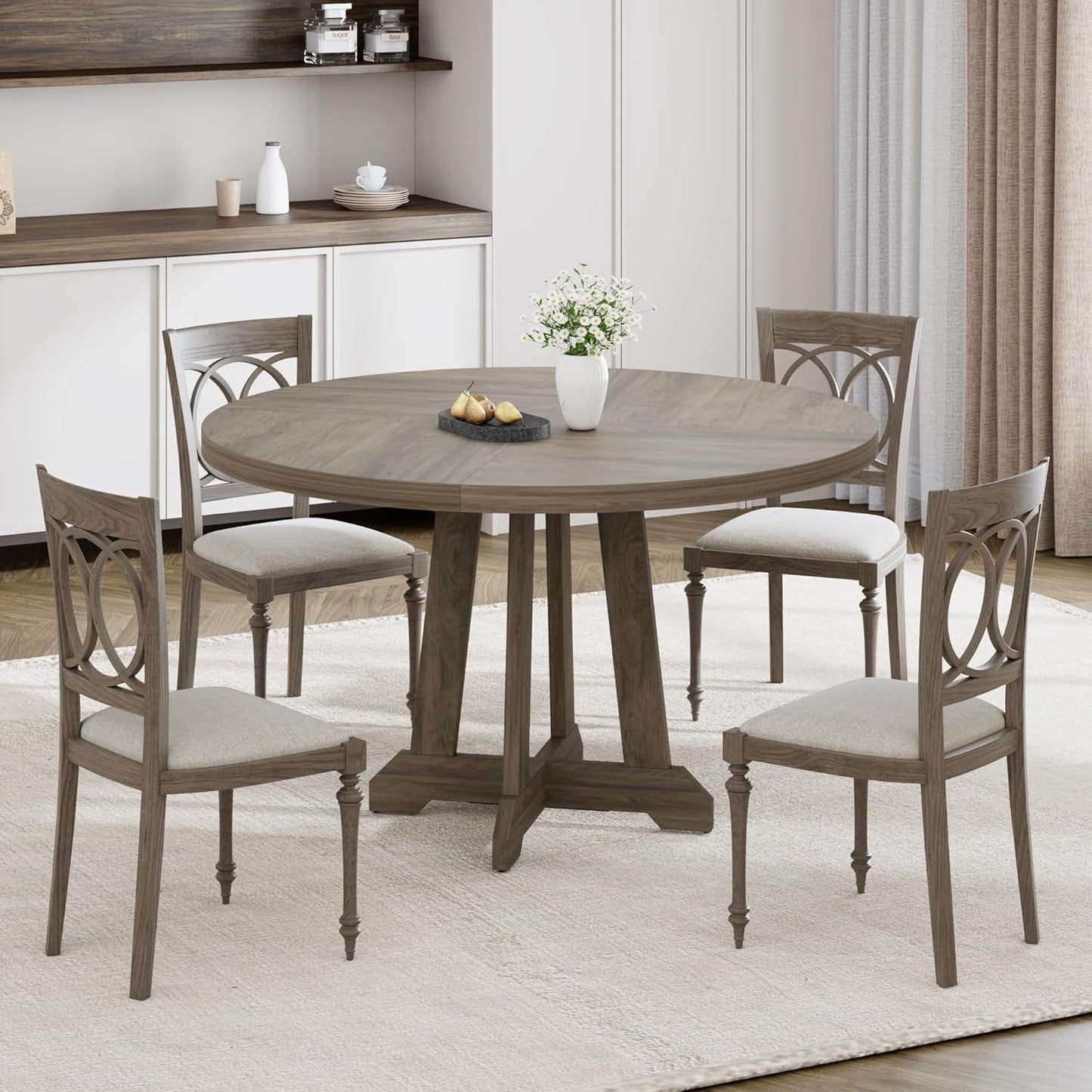 Dining Table for 4 to 6 People, 47 Inch round Wooden Kitchen Table with Sturty Legs, Dining Room Table for Dining Room, Kitchen (Grey)-2