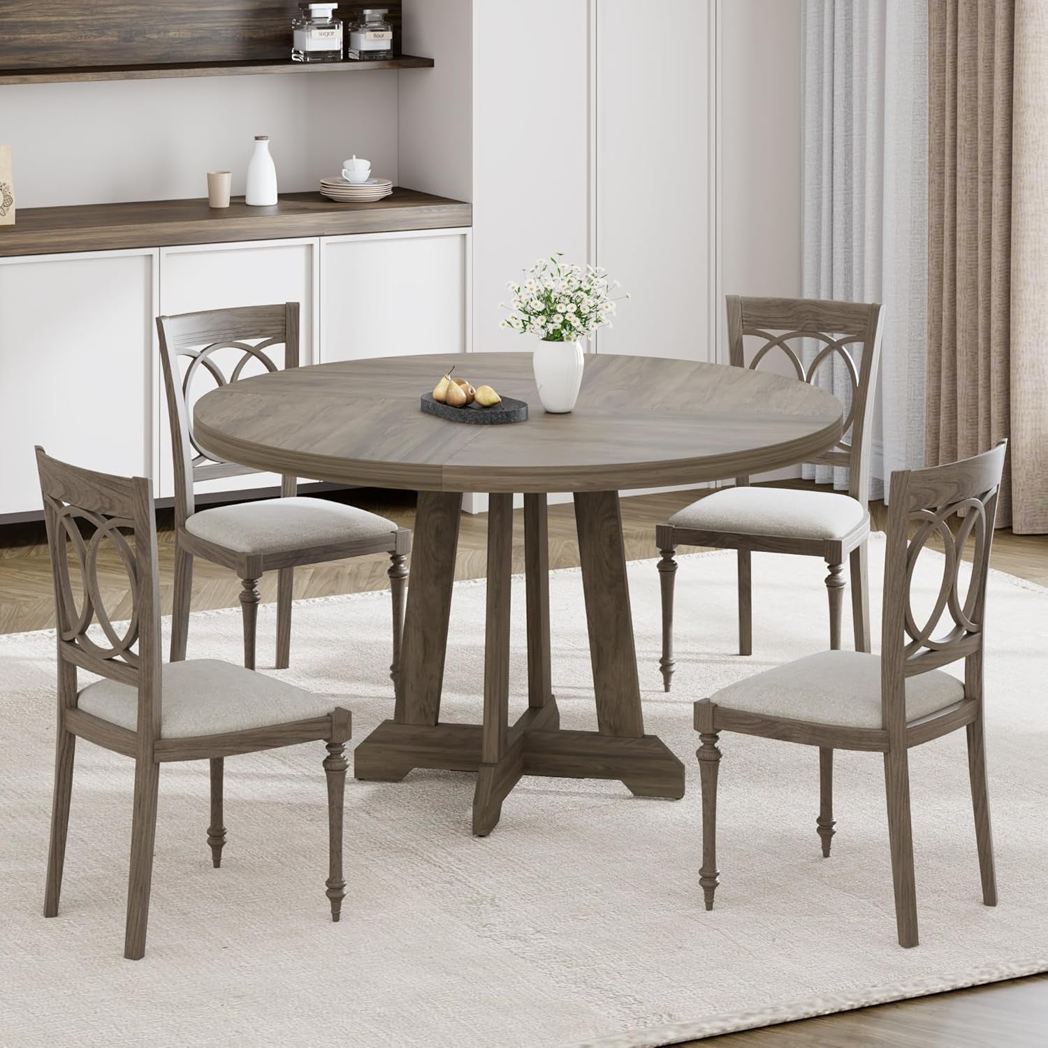 Dining Table for 4 to 6 People, 47 Inch round Wooden Kitchen Table with Sturty Legs, Dining Room Table for Dining Room, Kitchen (Grey)-2