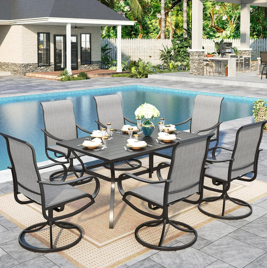 Outdoor Dining Set Patio Dining Set for 6 Outdoor Table and Chairs 7 Pieces Outdoor Patio Set with Swivel Patio Chairs 60"X 38" Metal Table for Garden Pool All Weather Grey-0