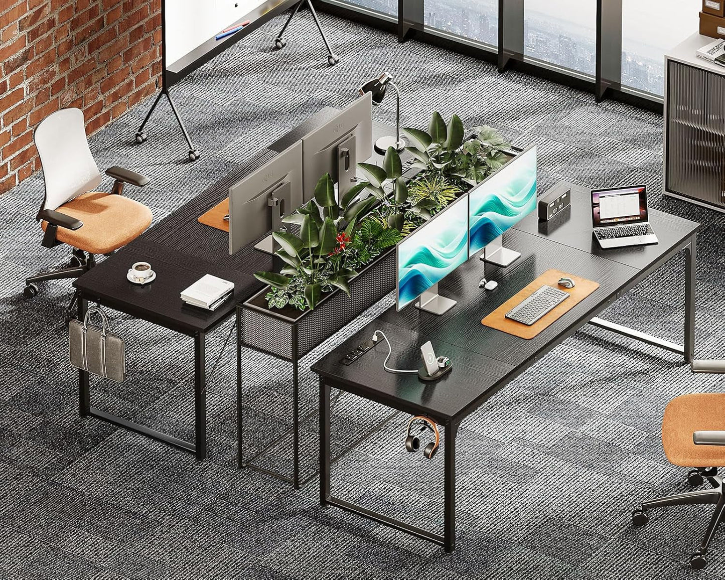 71 Inch Computer Desk with USB Ports, Large Office Desk, Long Study Student Writing Desk, Black-1