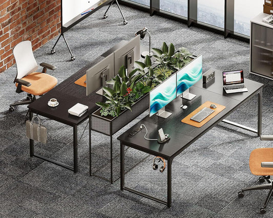 71 Inch Computer Desk with USB Ports, Large Office Desk, Long Study Student Writing Desk, Black-1