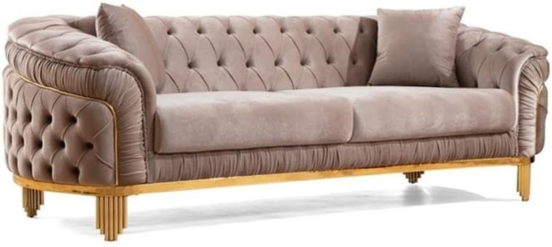 Vanessa 3 Piece Living Room Set Finished with Velvet Upholstery in Taupe-1