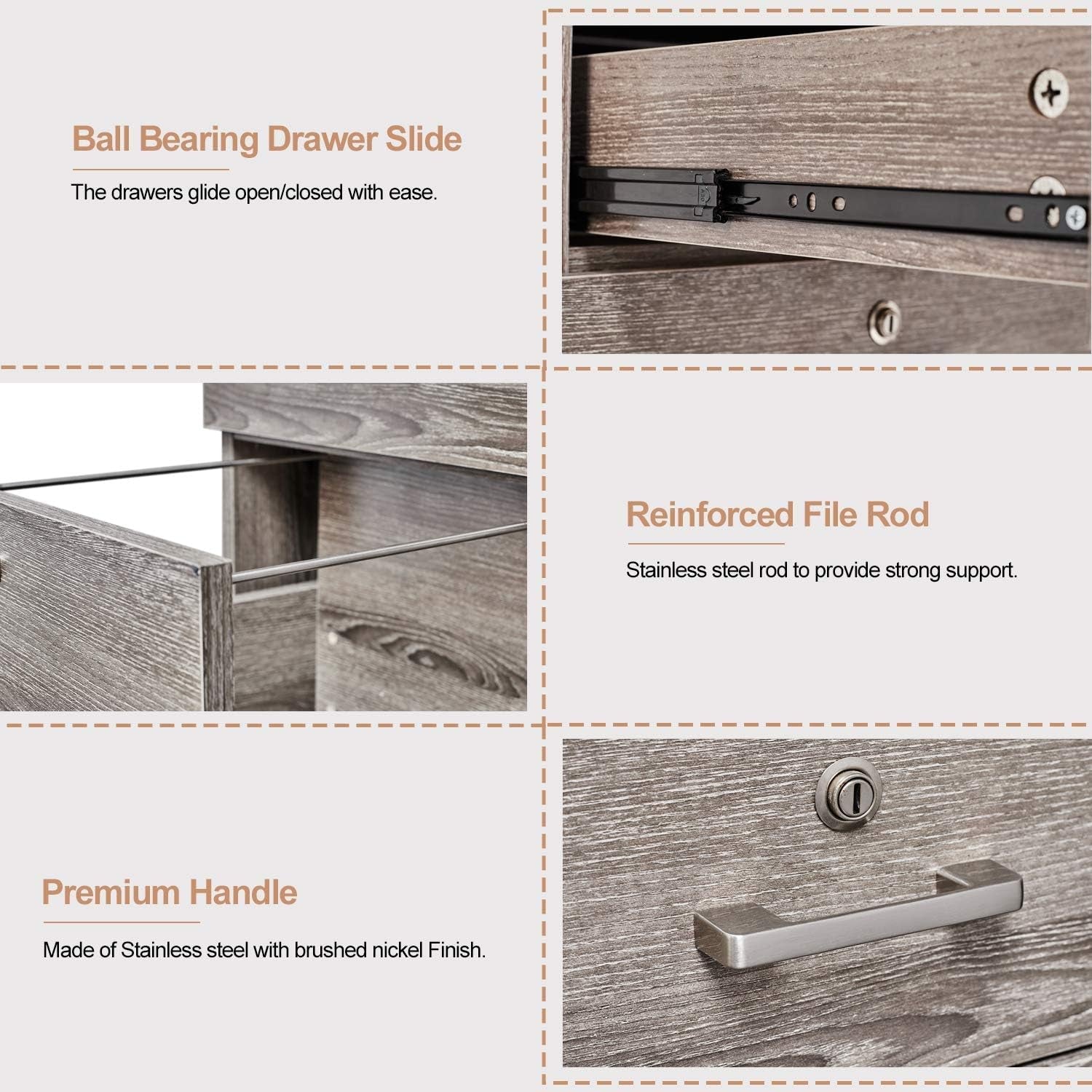 26"H 3 Drawer File Cabinet with Lock, Rolling File Cabinet under Desk, Mobile File Cabinets for Home Office, Wood File Cabinet Printer Stand for Letter Size Filings, Assembly Required, Gray Oak-4