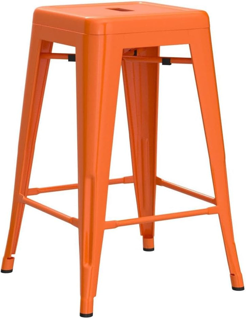 Metal Bar Stools Set of 4 Counter Height Barstool 24 Inches Industrial Bar Chairs Patio Stool Stackable Backless Stool Indoor Outdoor Metal Kitchen Stools Bar Chairs-4
