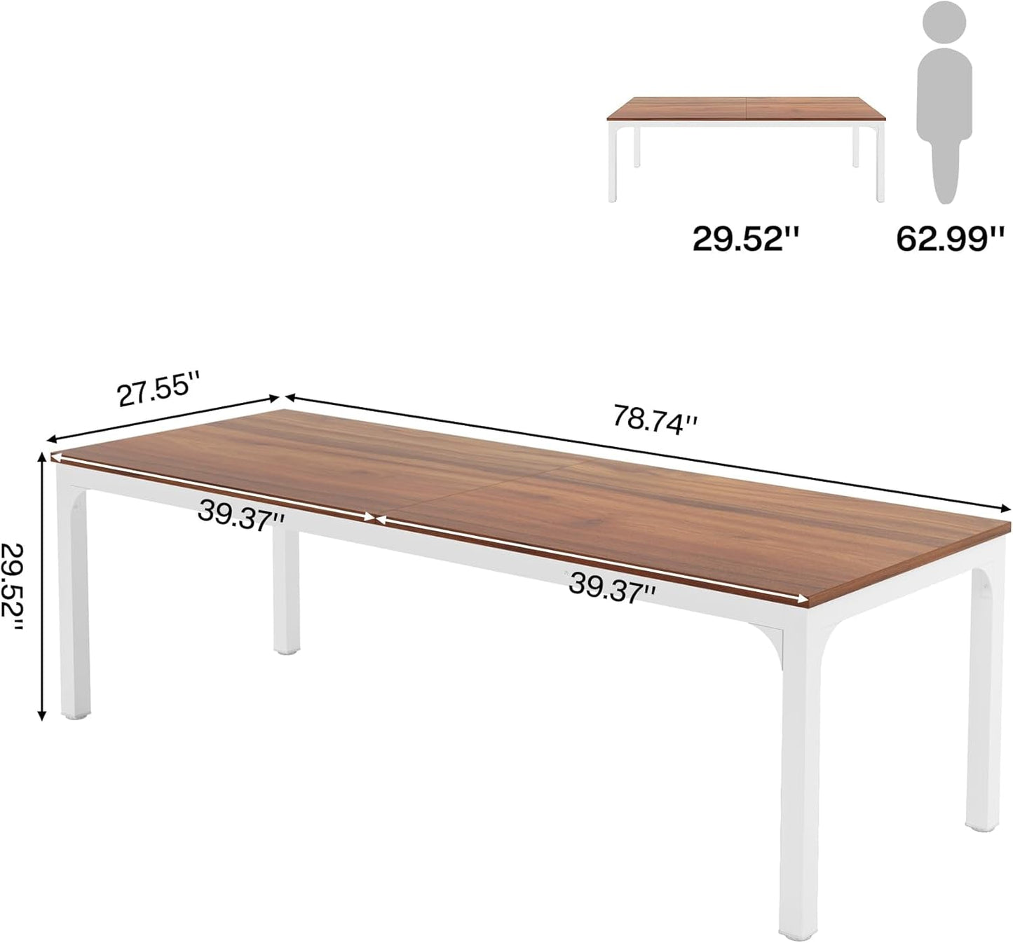 78.7 Inches Extra Long Computer Desk 2 Person Desk, Double Long Desk, Workstaion for Home Office (Walnut+White)-1