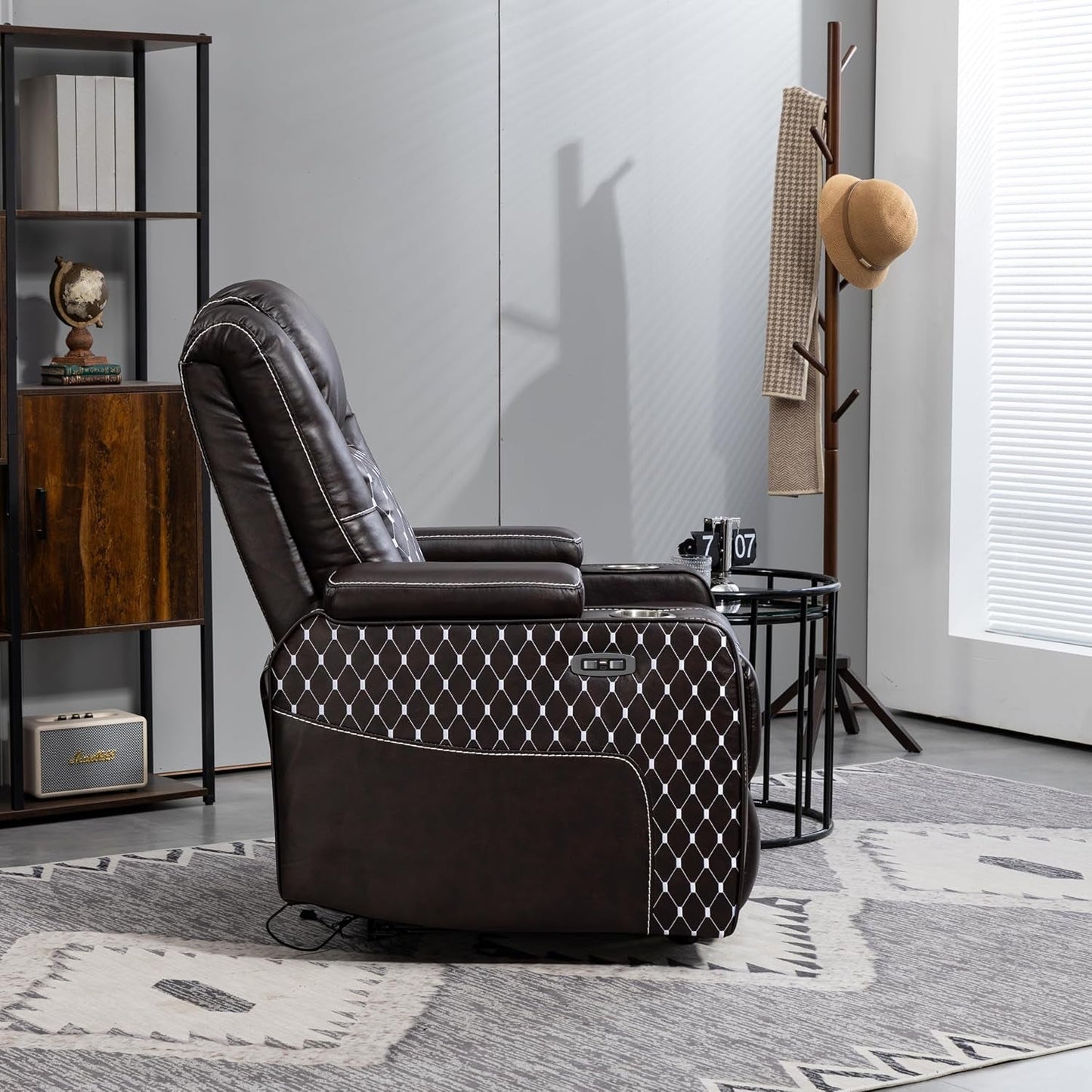 Power Zero Gravity Recliner Chair Infinite Position Lift Armchair with Cupholder,Usb Ports,Storage Armrests and LED Light Strip for Living Room, Faux Leather Upholstery-3