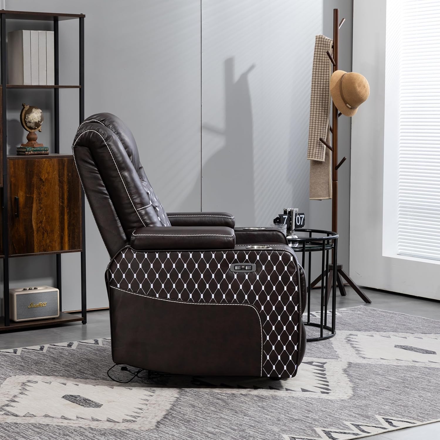 Power Zero Gravity Recliner Chair Infinite Position Lift Armchair with Cupholder,Usb Ports,Storage Armrests and LED Light Strip for Living Room, Faux Leather Upholstery-3