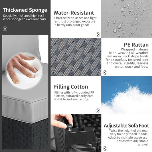 3 Pieces Patio Furniture Set Outdoor Sectional Wicker Patio Furniture Patio Couch with Ottoman and Outdoor Storage Table All-Weather Anti-Slip Cushions Waterproof Covers, Light Grey-1