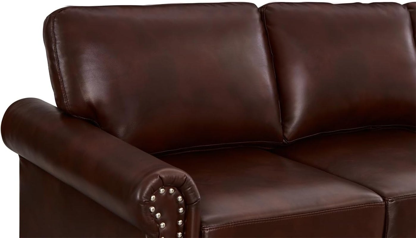 Faux Leather Living Room Sofa Set with 3-Seat Couch and 2-Seat Loveseat, Hidden Storage under Seat, Nailhead Trim, Solid Wood Legs, Burgundy-4