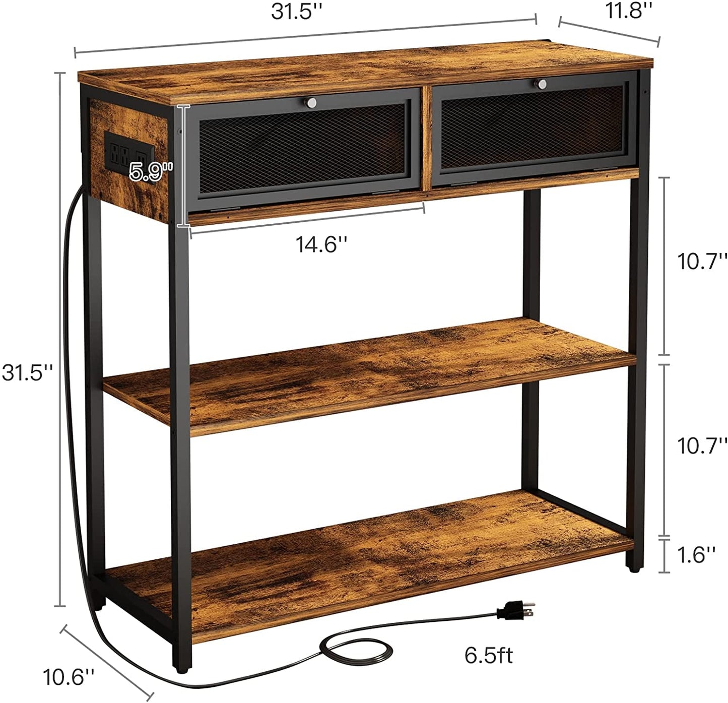 Charging Console Table with Storage Shelves-2