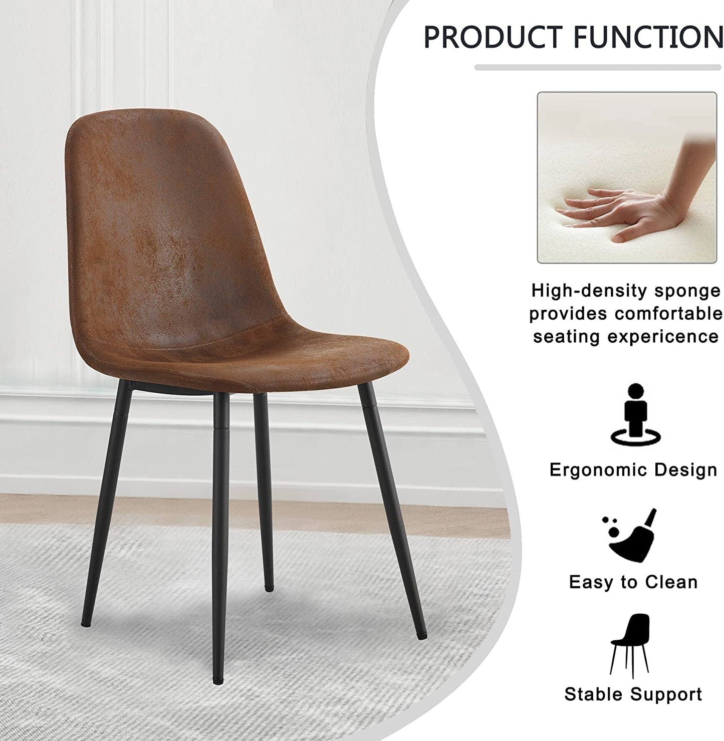 5 Piece Modern Farmhouse Wood Dining Table Set with Upholstered Chairs-3