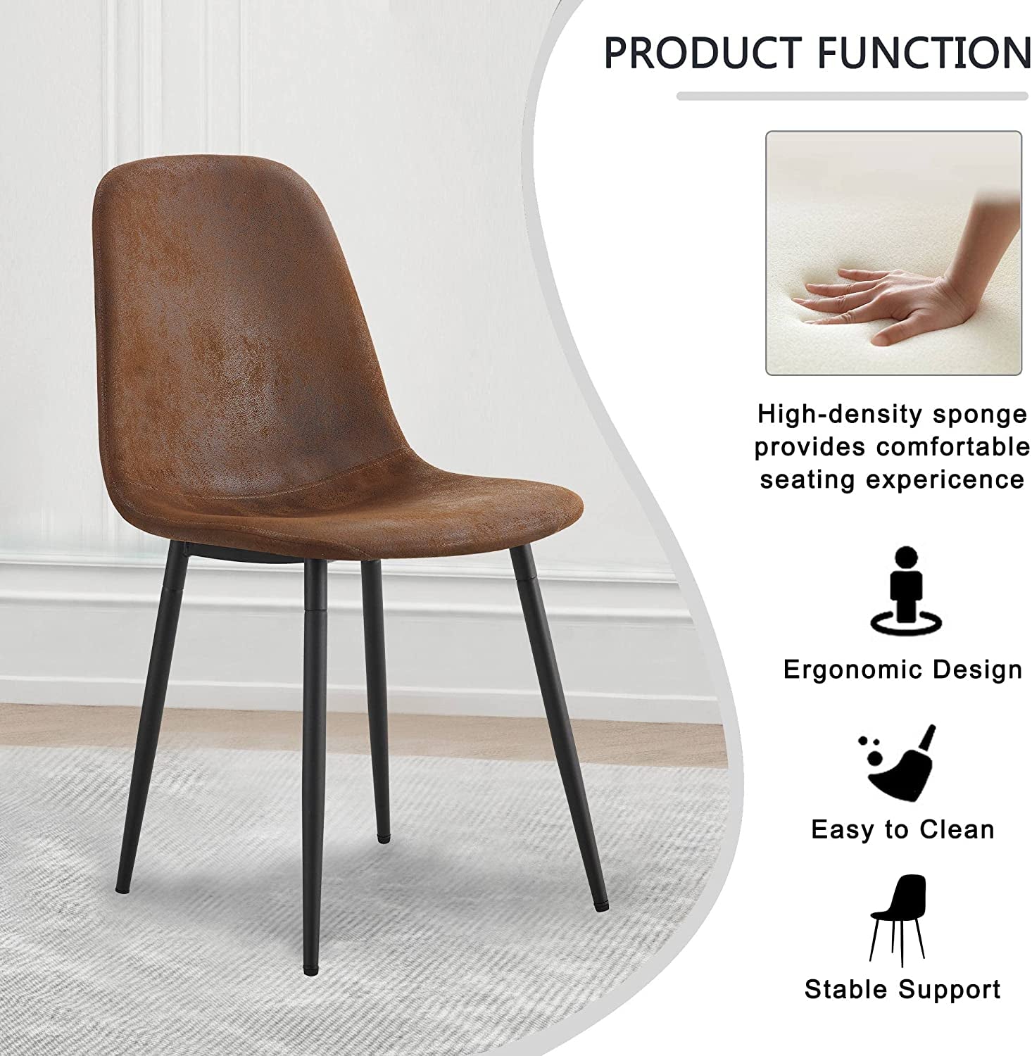 5 Piece Modern Farmhouse Wood Dining Table Set with Upholstered Chairs-3