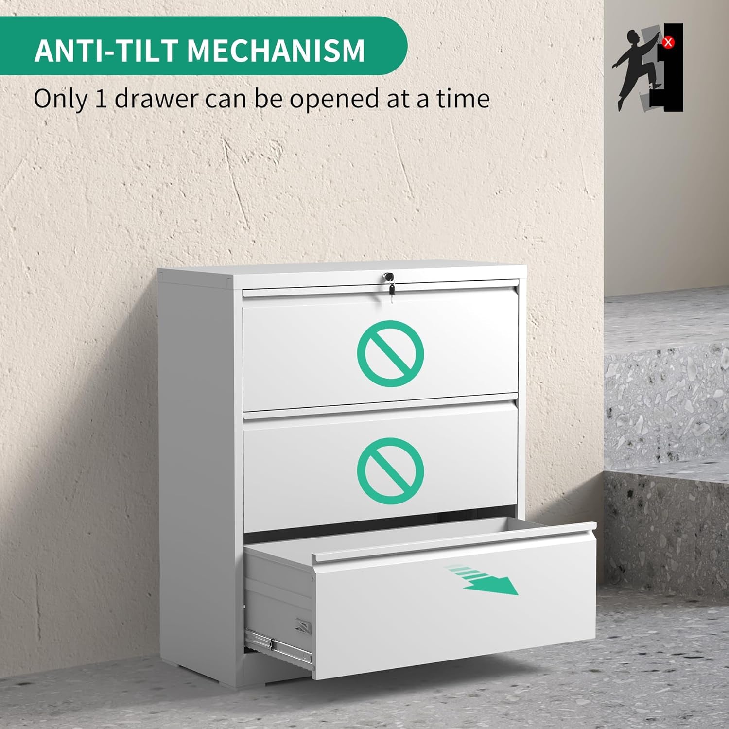 Lateral File Cabinets with Drawer,Metal Lateral Filing Cabinet for Home Office,Wide Steel Storage Cabinet Commercial Drawer Cabinet for Legal/Letter/A4 Size Files-4