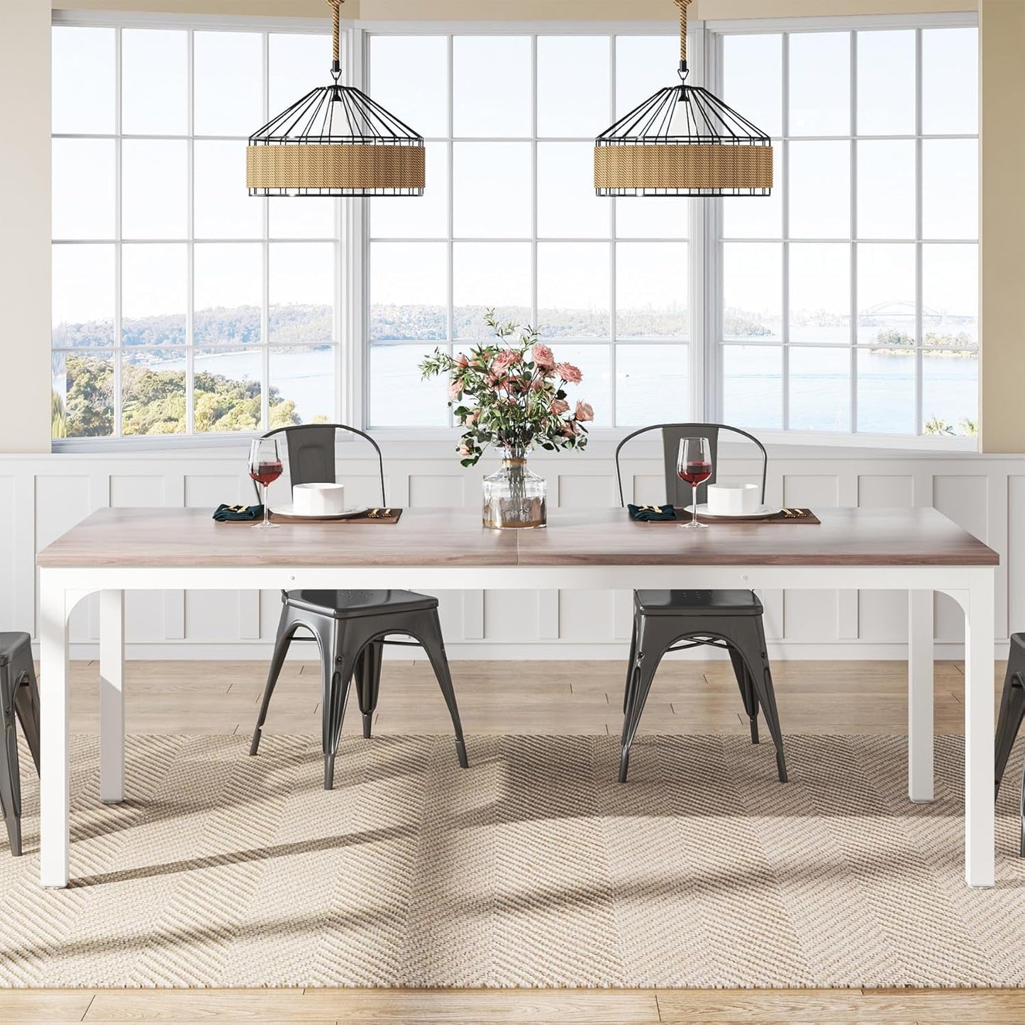 Dining Table for 6-8 People, 78-Inch Large Narrow Long Rectangular Kitchen Dinner Table, 8 Seat Rustic Wood Dining Room Table for Kitchen, Living Room (Only Table)-3