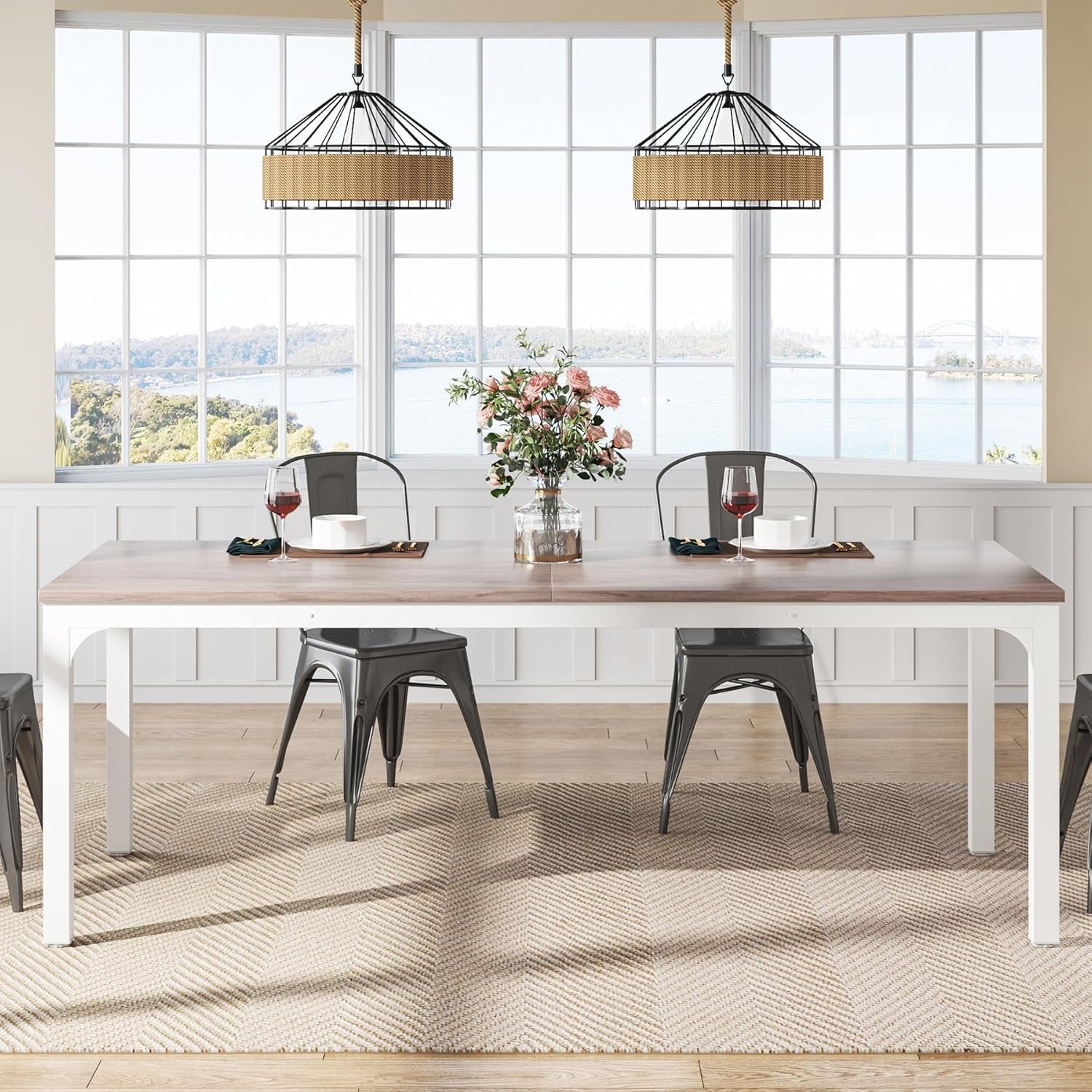 Dining Table for 6-8 People, 78-Inch Large Narrow Long Rectangular Kitchen Dinner Table, 8 Seat Rustic Wood Dining Room Table for Kitchen, Living Room (Only Table)-3