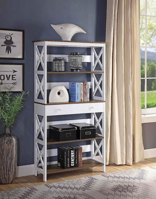 Driftwood and White Oxford Bookcase with Drawer-0
