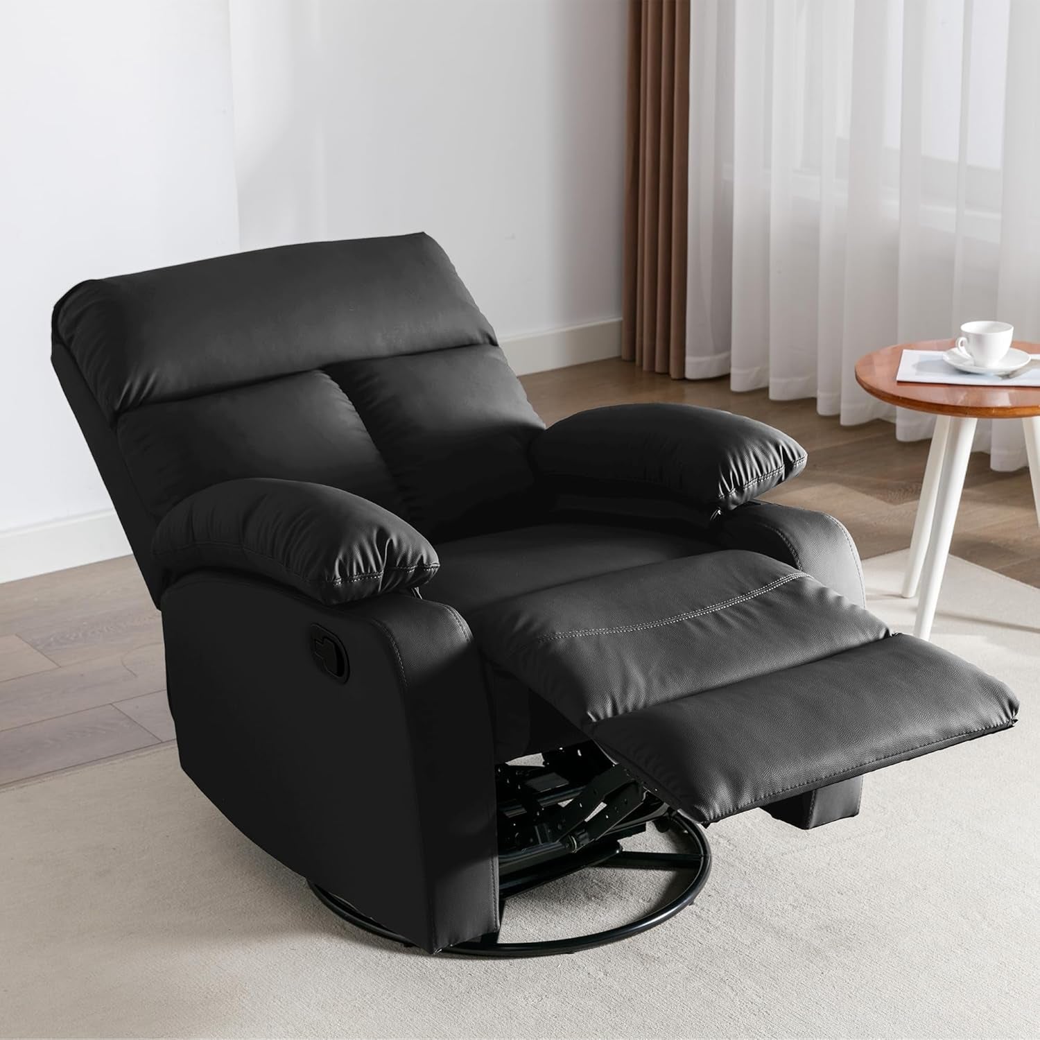 Swivel Rocker Recliner, Small Rocking Recliners for Small Spaces, Rocking Recliner Chair for Living Room, RV, Bedroom, Nursery, Black-0