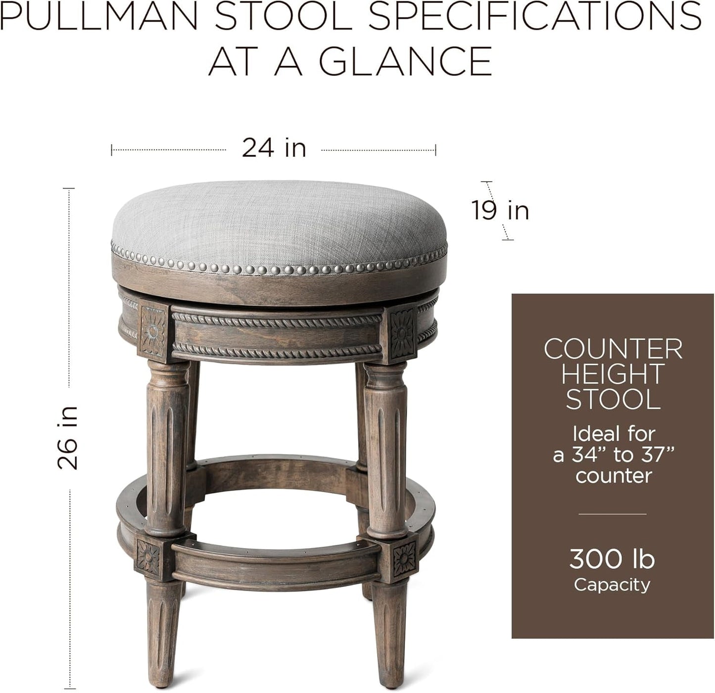 Pullman 26 Inch Tall Backless Reclaimed Oak Finish Counter Height Upholstered Barstool with Ash Grey Fabric Cushion Seat-2