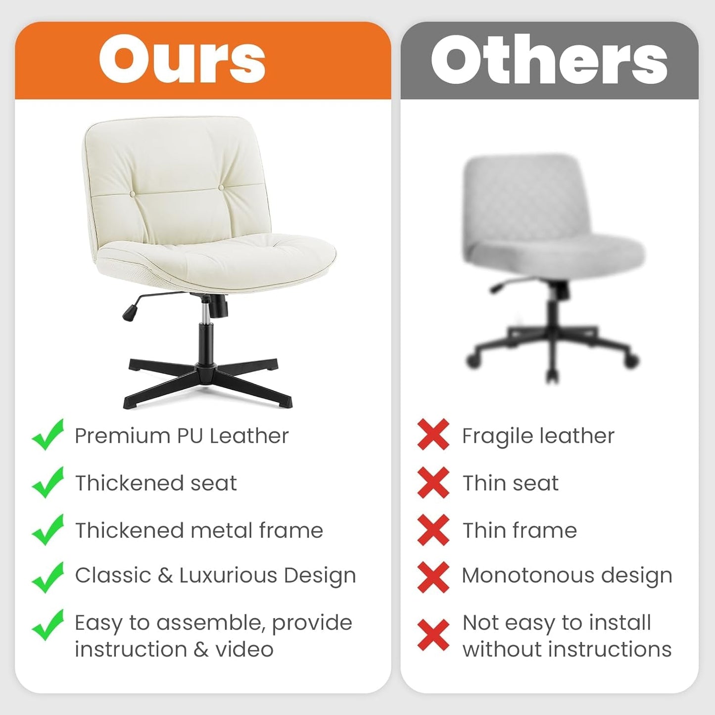 Criss Cross Legged Chair, Armless Office Desk Wide Seat No Wheels, Swivel Height Adjustable Comfy Computer Task Seating Modern Home Room-3