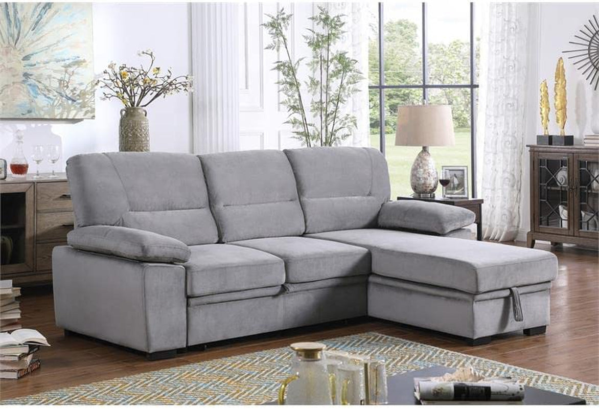Gray Velvet Reversible Sleeper Sectional Sofa-0