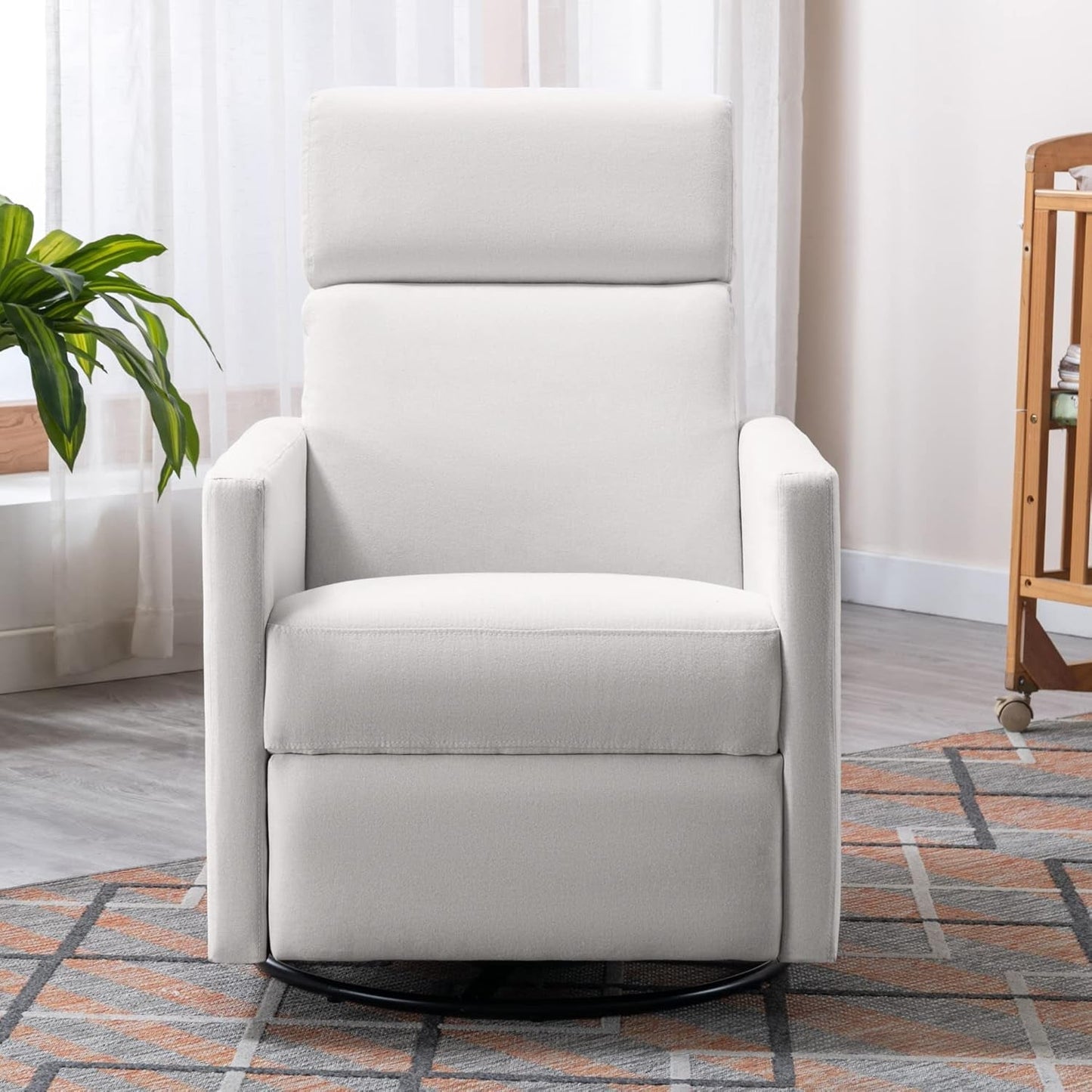 Modern Mid Century Upholstered Recliner Chair with Thick Seat Cushion and Backrest Wood Accent Armchair for Living Room, Bedroom, Home Office Beige-2