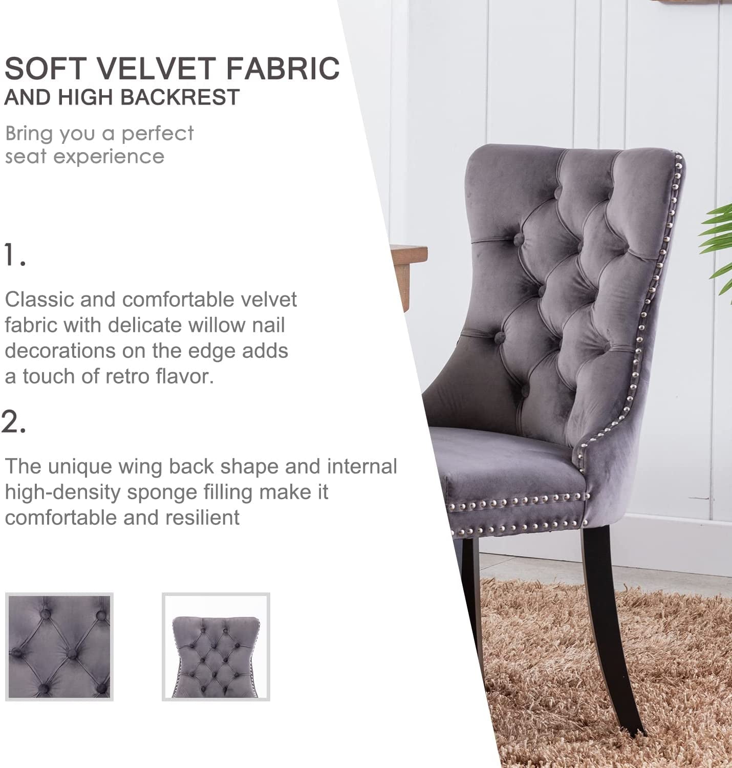 Grey Velvet Tufted Dining Chairs Set of 6-1