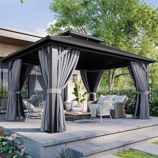 12x14 Hardtop Gazebo Aluminum Frame Steel Roof-0