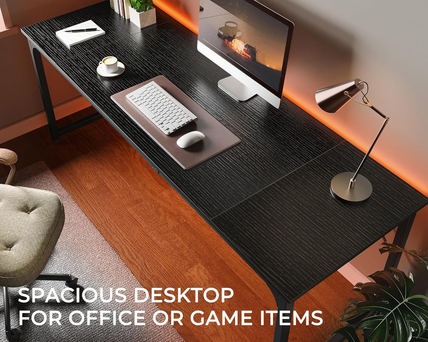 Computer Desk, 80 Inch Office Desk, Gaming Desk with Storage, Writing Desk Work Desk for Home Office, Study, Long Simple Desk, Large Legroom, Metal Frame, Black-4