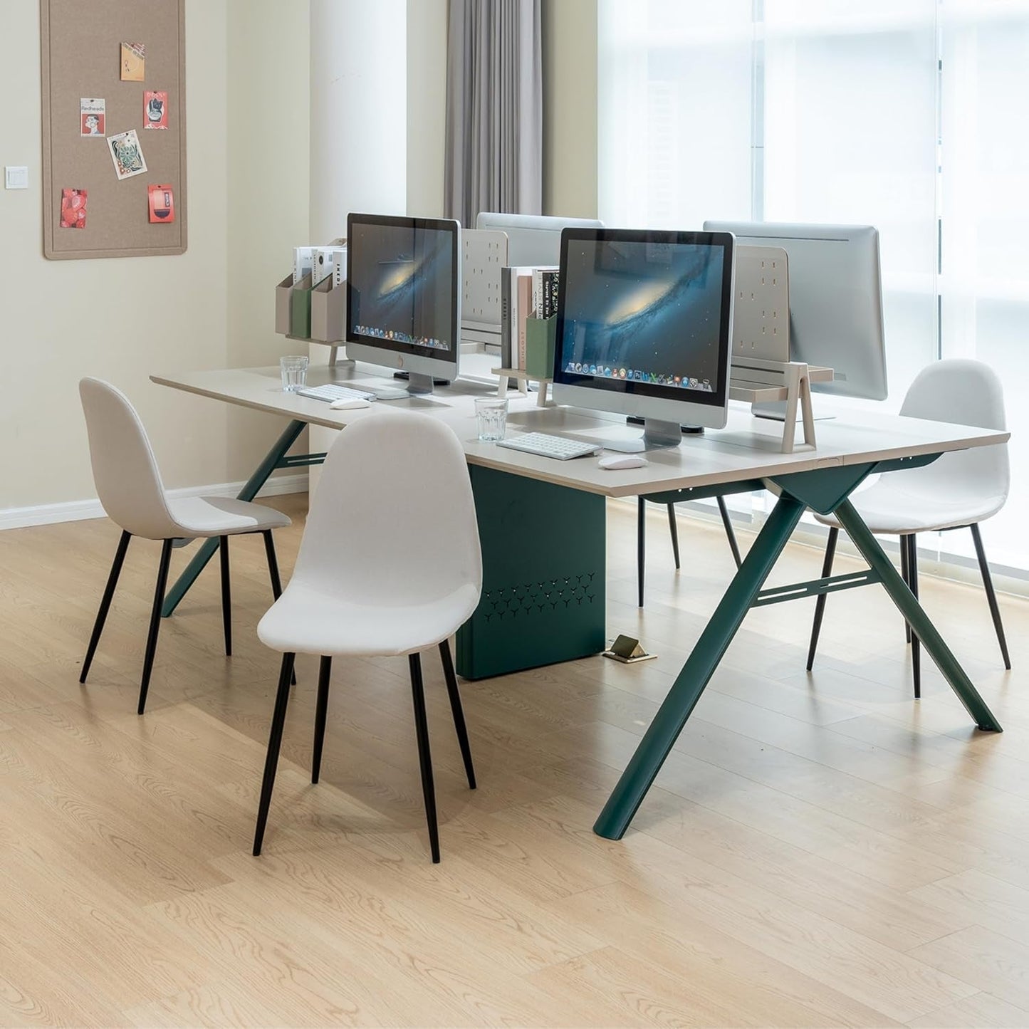 Beige Suede Mid-Century Dining Chairs Set of 4-2