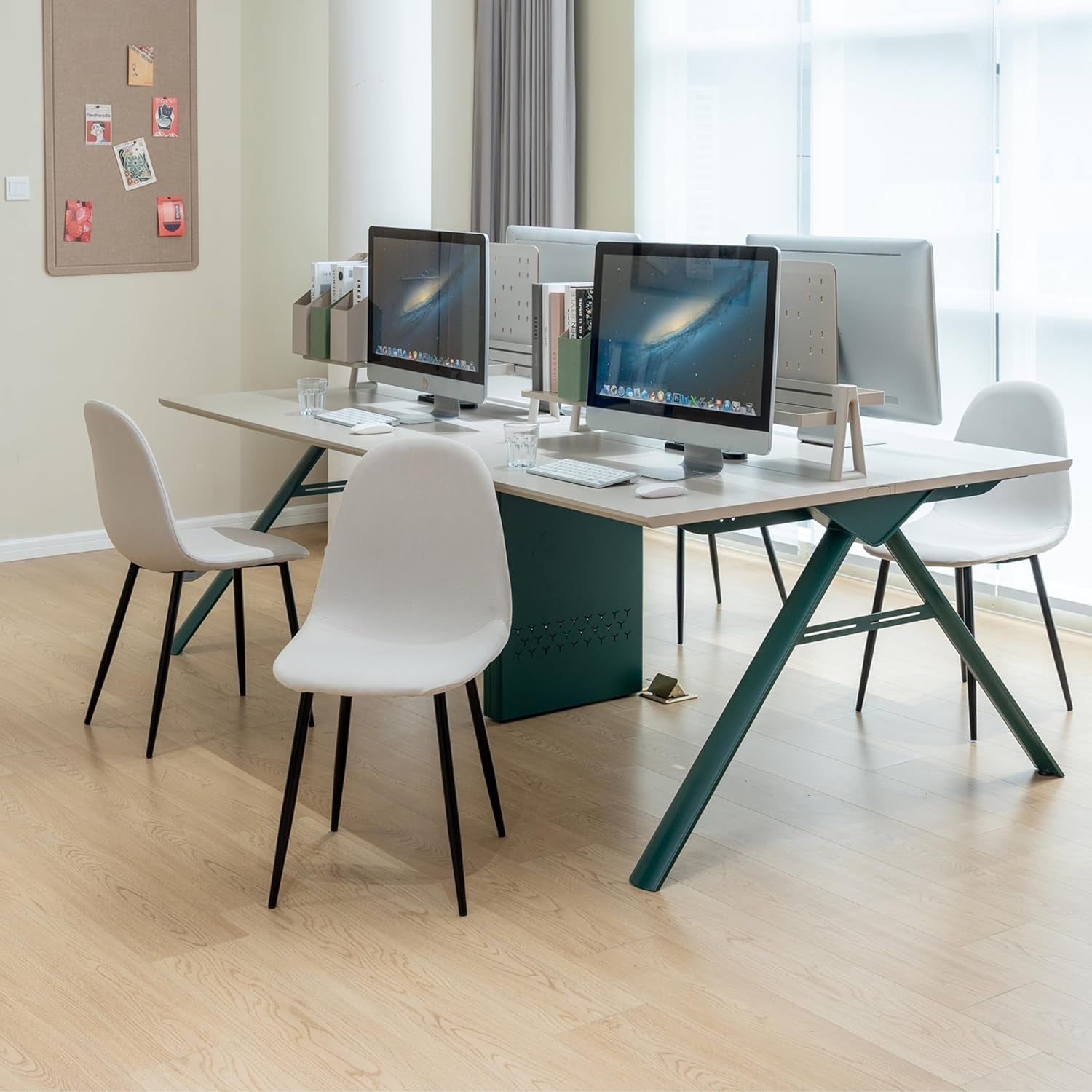 Beige Suede Mid-Century Dining Chairs Set of 4-2