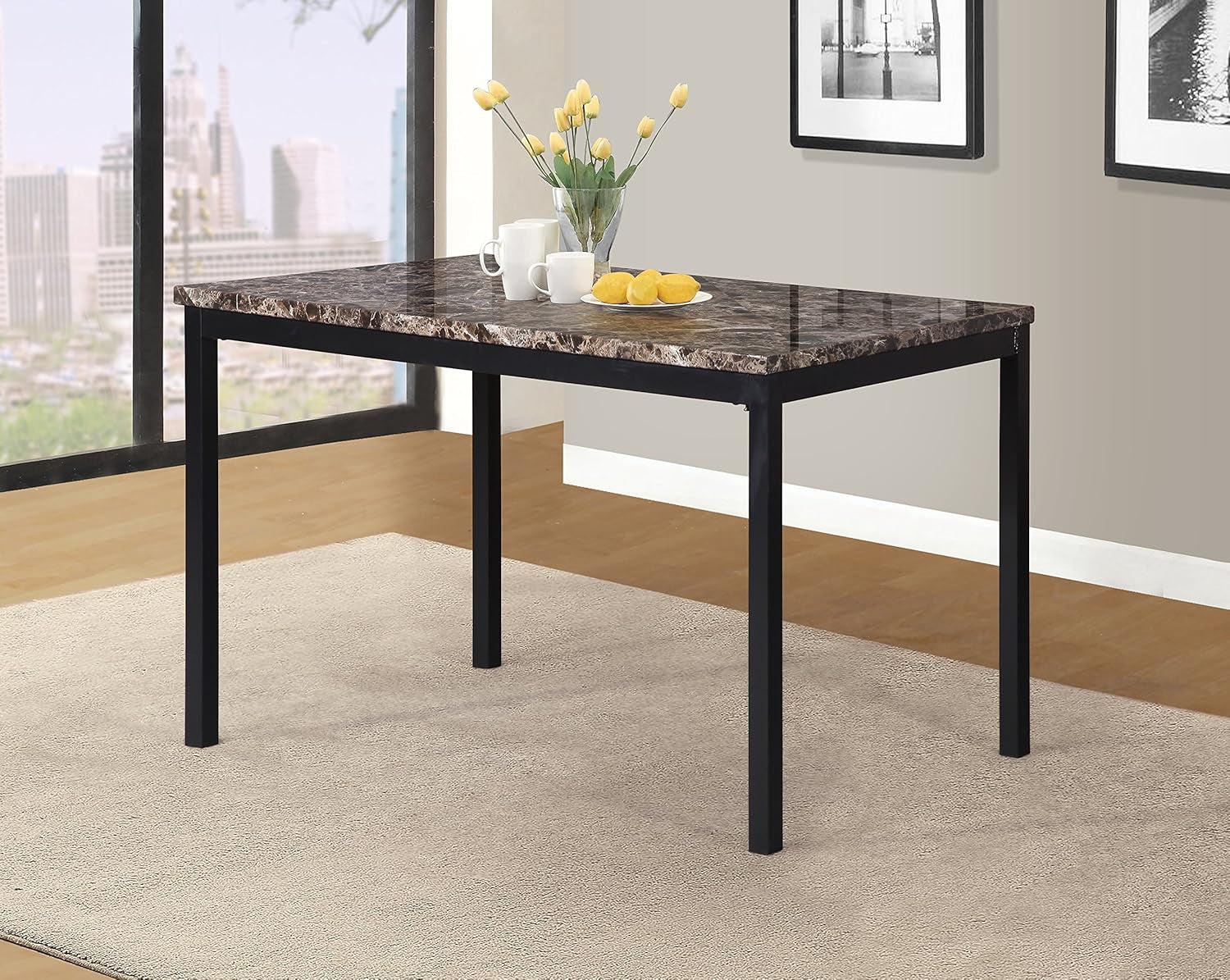 Noyes Metal Dining Table with Laminated Faux Marble Top-0