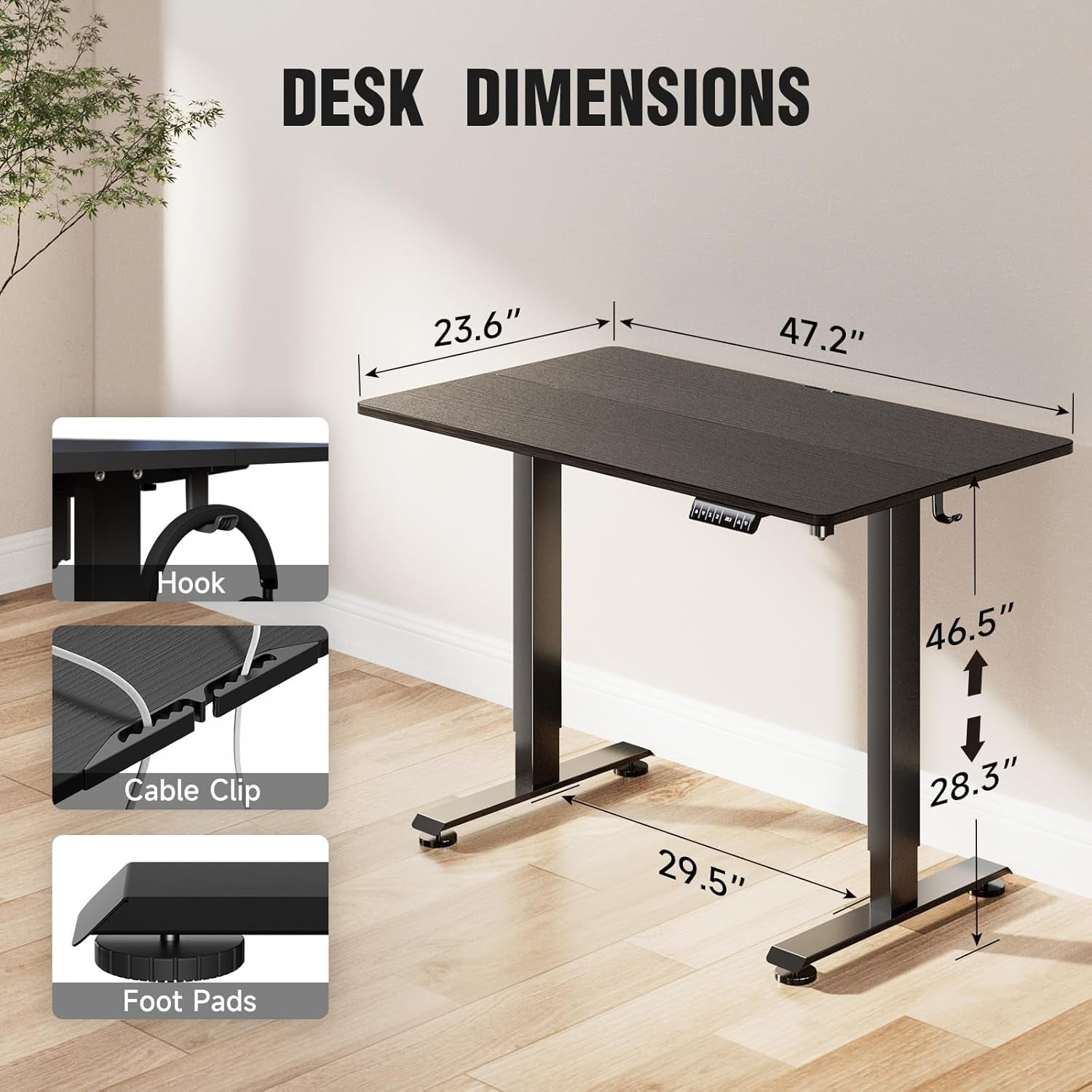 47.2 Inch Electric Standing Desk, Height Adjustable Sit Stand Up, Wood Desktop, Work Home Office Computer PC Table, Tall Standup Workstation, Gaming Writing Study Bedroom Rising Desks, Black-1