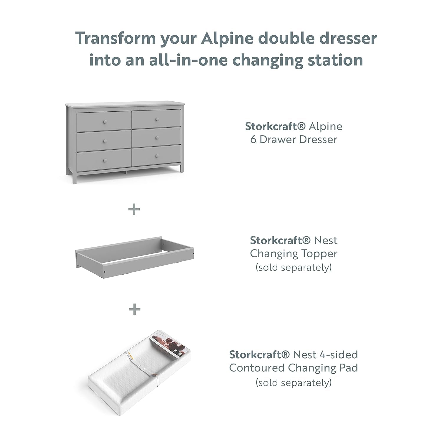 Pebble Gray 6 Drawer Double Dresser Nursery-4