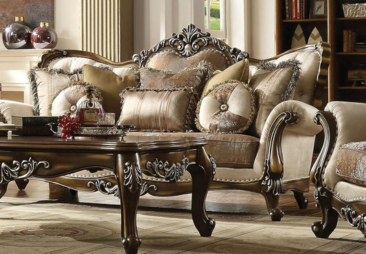 4-Piece Living Room Set Include Sofa W/ 7 Pillows, Loveseat W/ 5 Pillows, Chair W/ 2 Pillows and Coffee Table, Formal Furniture Set (Tan&Antique Oak), 52110+52111+52112+82110-1