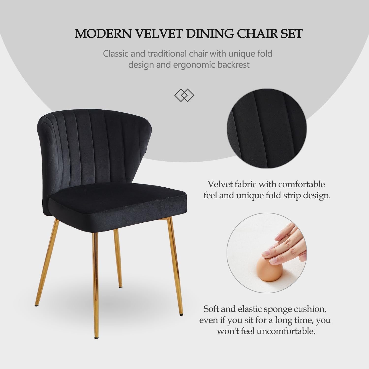 Black Velvet Dining Chairs Set of 4, Modern Dining Chairs with Golden Metal Legs, Tufted Upholstered Dining Chairs for Dining Room/Kitchen/Vanity-2