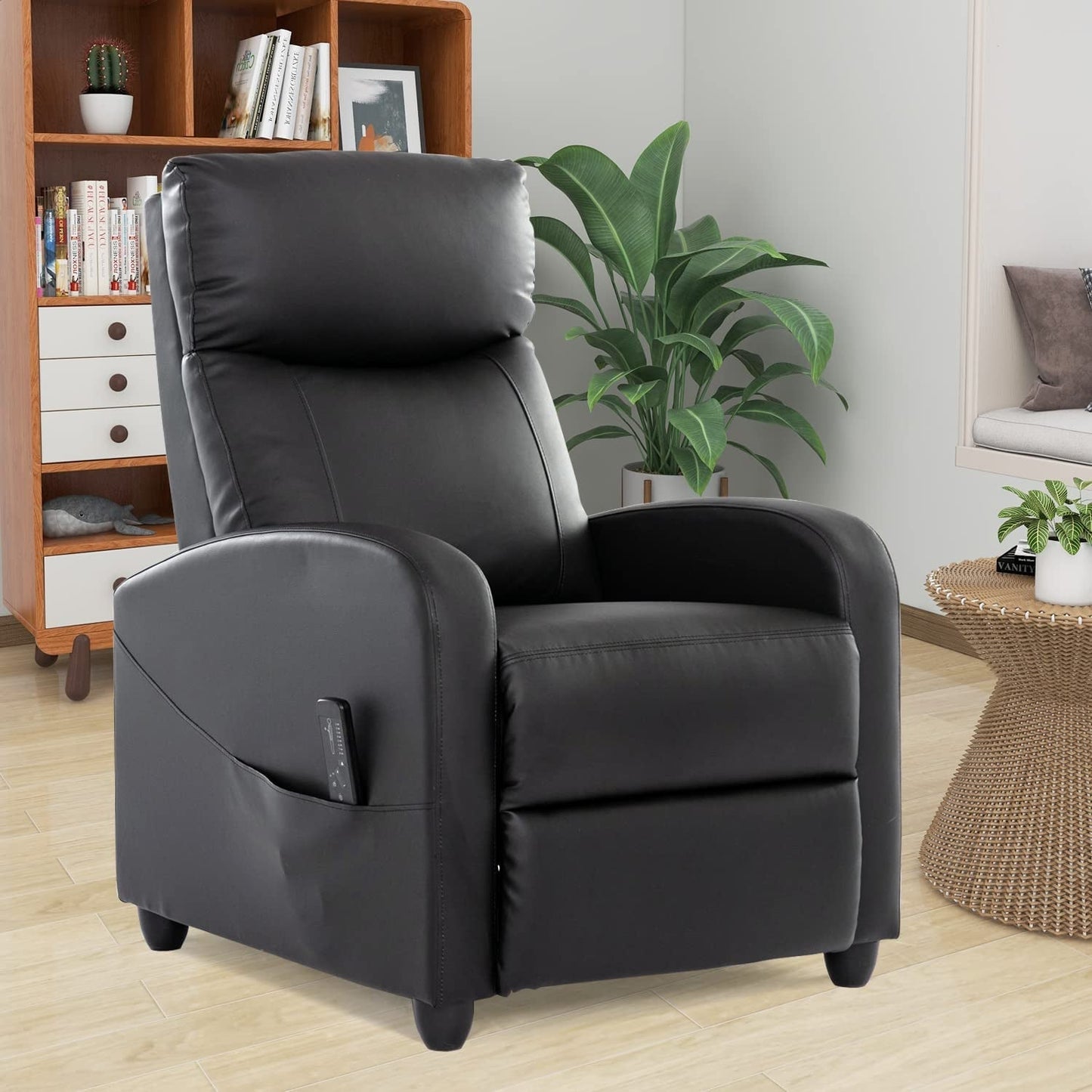 Massage Heated Recliner Home Theater Chair, Black-0