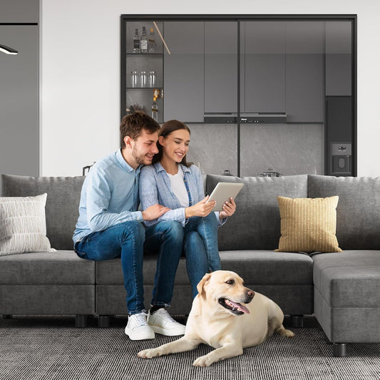 Light Gray Modular Sectional: Storage, Reversible Chaise, Ottoman-0