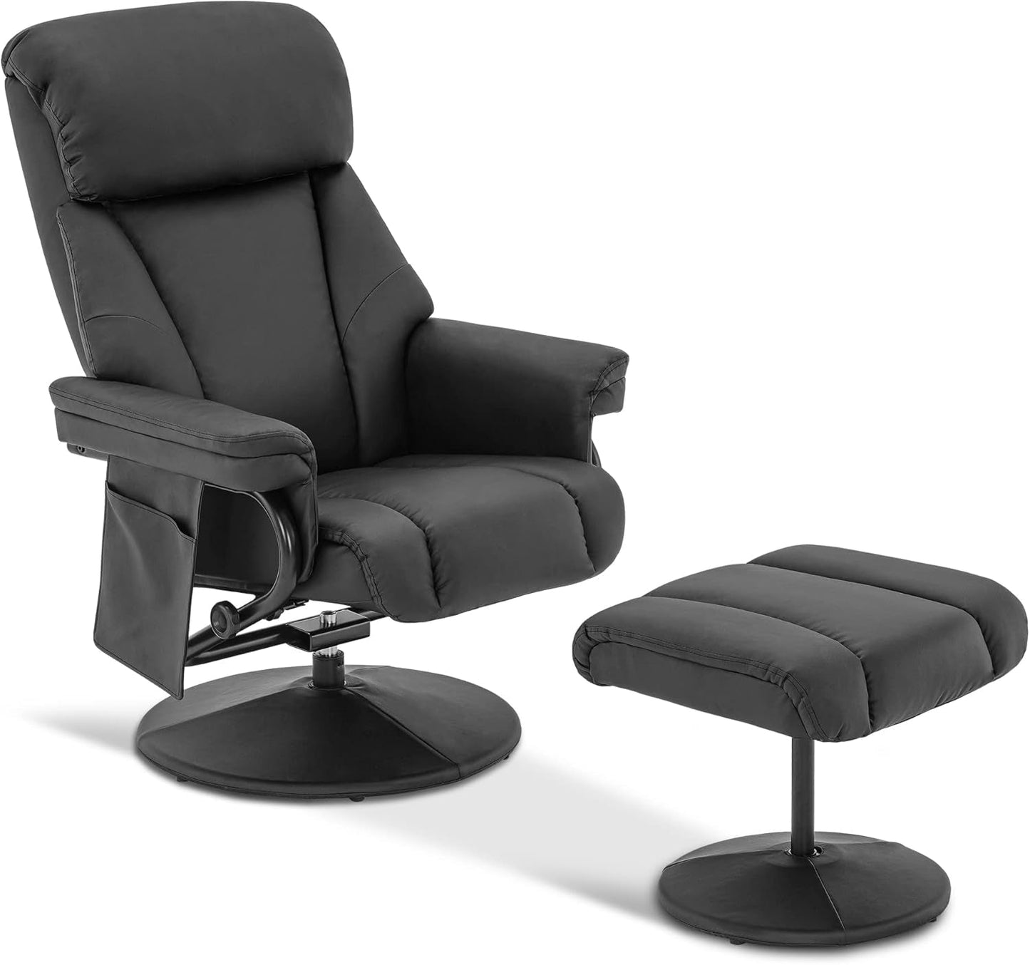 Swivel Recliner with Ottoman, TV Chair with Vibration Massage, Ideal for RV Small Space, Living Room & Bedroom 4539 4828 (Faux Leather, Black)-0