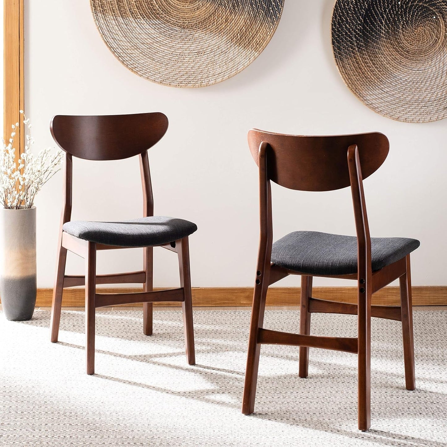 Home Lucca Retro Walnut and Black Cushion Dining Chair, Set of 2-1