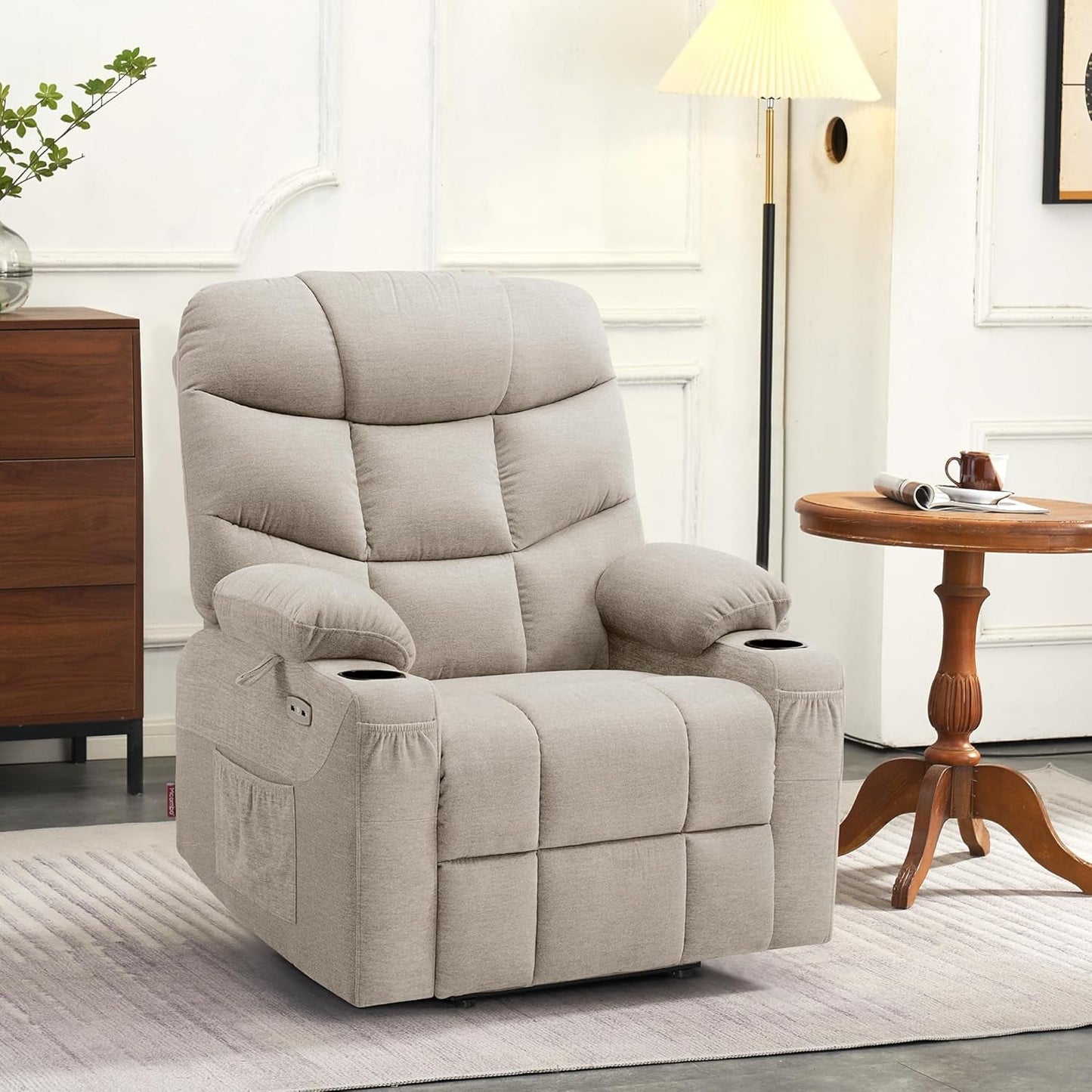 Power Lift Recliner Chair with Extended Footrest for Elderly People, Fabric 7287 (Oatmeal, Medium-Regular)-1