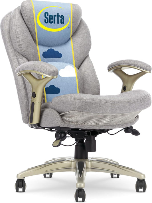 Ergonomic Executive Office Chair Motion Technology Adjustable Mid Back Design with Lumbar Support, Light Gray Fabric-0