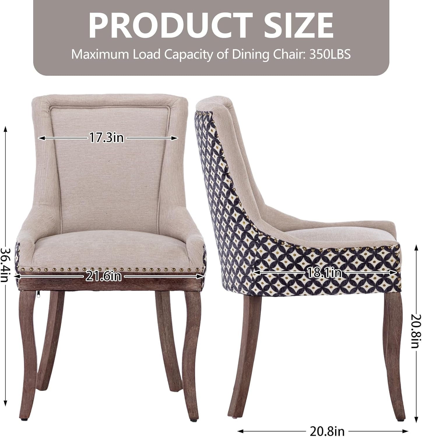 Beige Patterned Modern High Back Dining Chairs Set-2