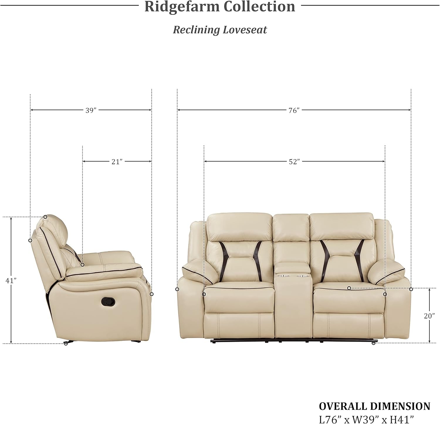 Recliner Living Room Set, Wall Hugger Manual Recliner Sofas, Couches for Living Room, Home Theater Seating, Includes Reclining Sofa and Loveseat, 2-Piece Couch Set, Beige-1