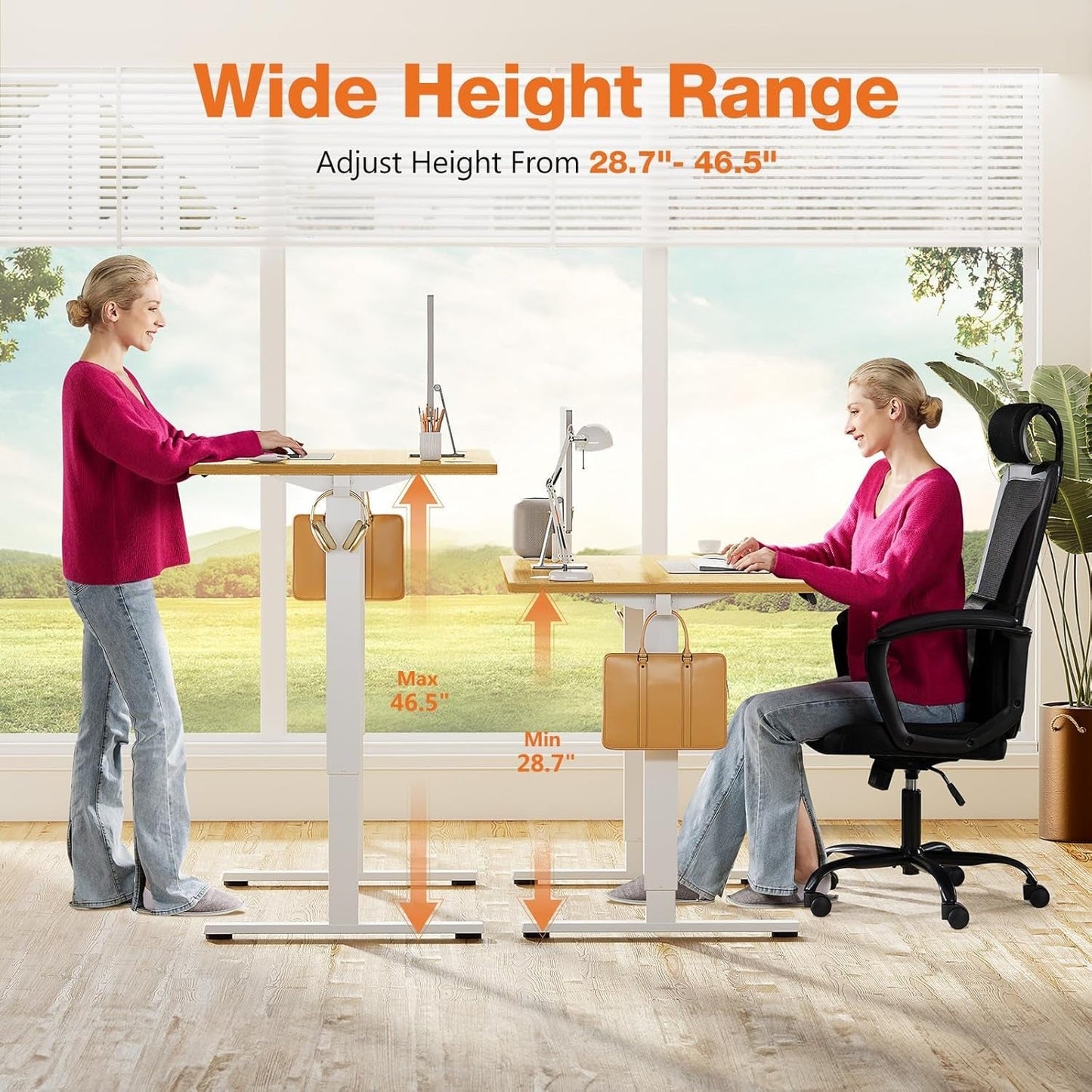 Electric Adjustable Height Standing Desk - 55 X 24 Inch Sit to Stand up Desk with Splice Board, Rising Home Office Computer Table with 2 Hook and Wire Hole for Work-3