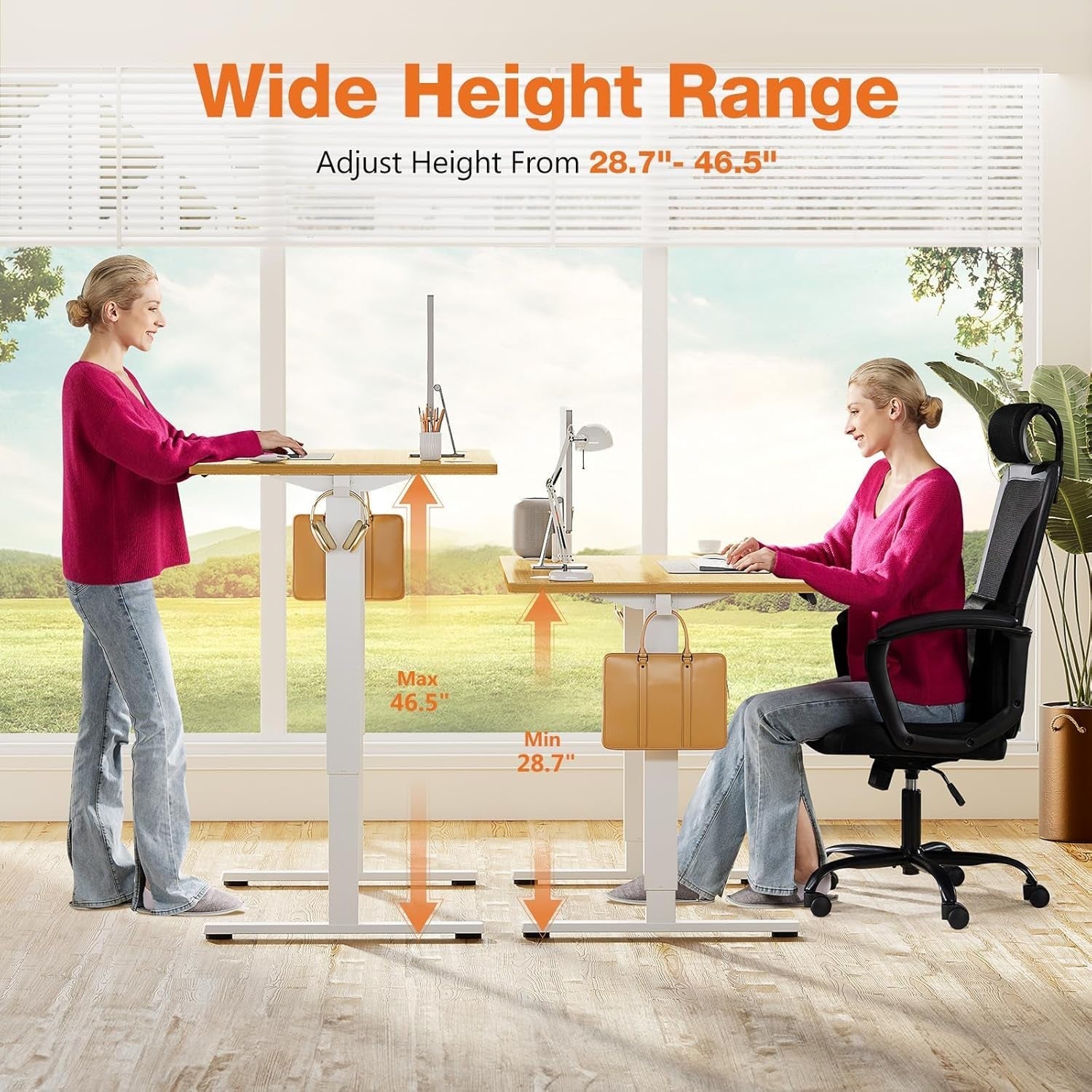 Electric Adjustable Height Standing Desk - 55 X 24 Inch Sit to Stand up Desk with Splice Board, Rising Home Office Computer Table with 2 Hook and Wire Hole for Work-3