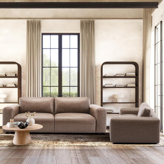 95" Oversized PU Leather Sofa, Comfy Sofa Couch with Extra Deep Seats, Wide Arm, down Filled 3-Seater Modern Sofa for Living Room, Apartment Lounge-Wolfgrey-1